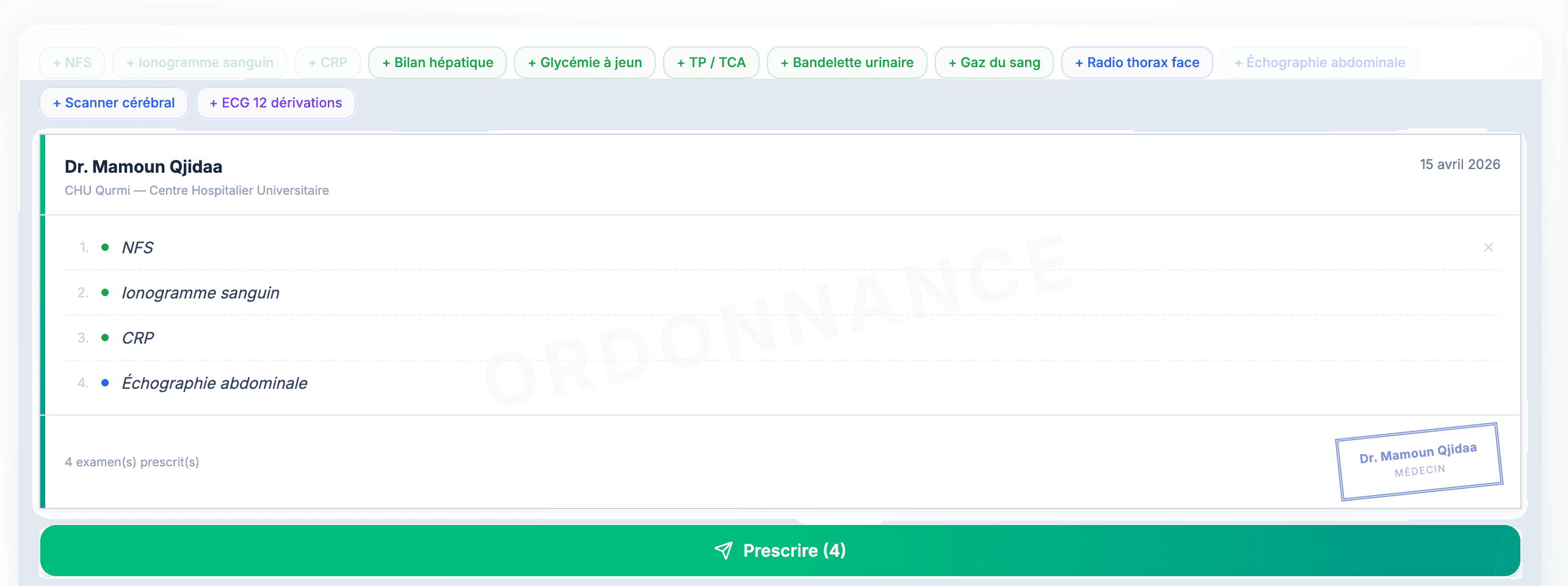 Ordonnance d’examens paracliniques